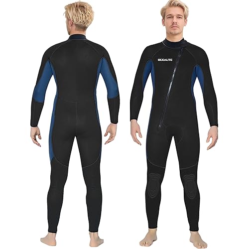 Men’s Front Zip Full Wetsuit, 3mm 4/3mm 5/4mm Neoprene Wetsuits for Surfing, Diving, Snorkeling, Swimming, Flatlock or Blind-Stitch, PU Knee Pads