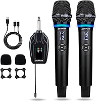 Vista 9 de Micrófonos inalámbricos duales recargables, sistema de micrófono inalámbrico de metal UHF micrófono inalámbrico profesional con control de eco