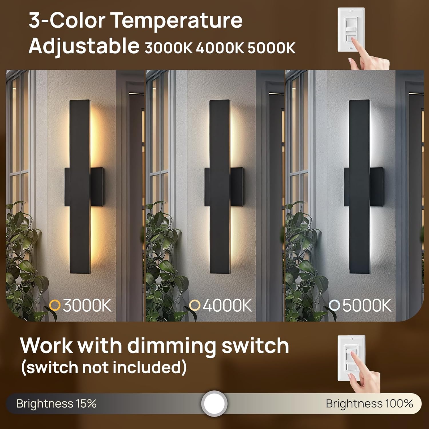 Upgraded 2-Pack 23.6in Modern LED Outdoor Wall Lights 3000K 4000K 5000K Dimmable Black Exterior Wall Sconce Long Outside Light fixtures for House Garage Front Door