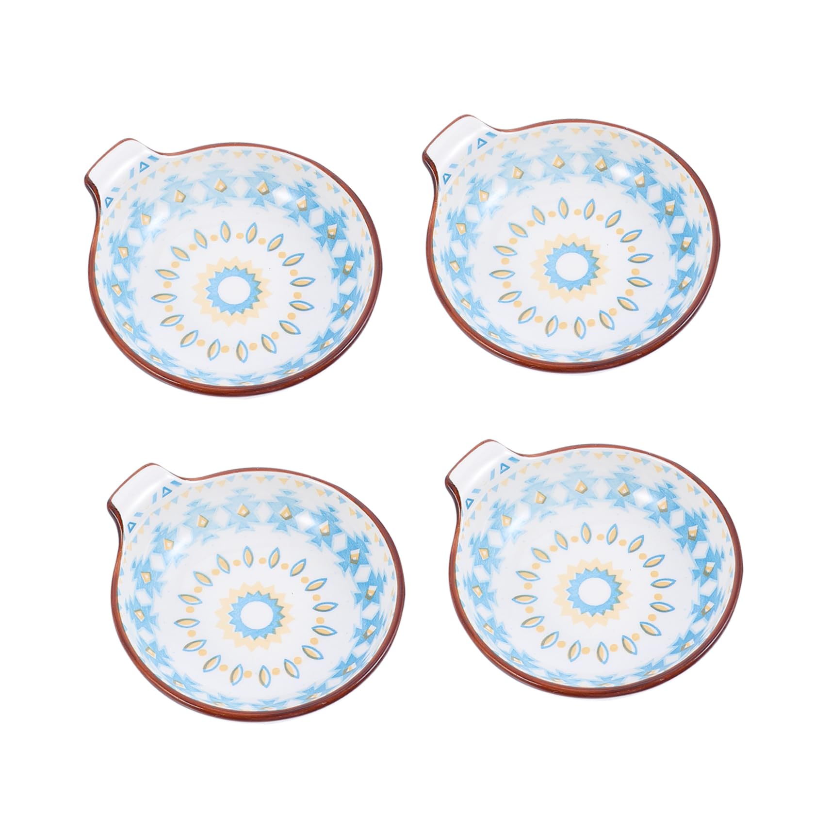 Unomor 4Pcs Ceramic Sauce Plates with Handle Elegant Seasoning Dishes for Dipping Condiments Sauces Modern Kitchen Supplies Design for Appetizers
