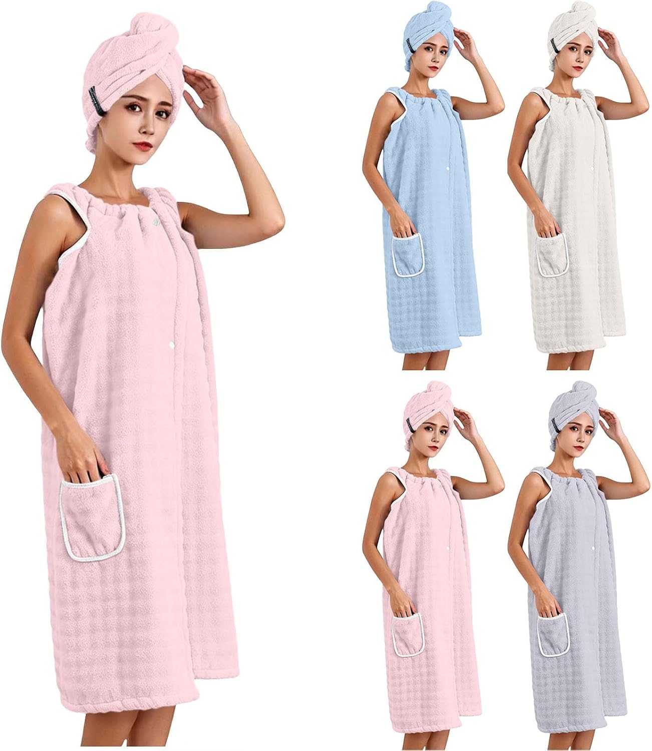 Soft Robe for Women Soft Waffle Sleepwear Sleeveless Absorbent Towel Robes | Comfortbale Housecoat for Women, Solid Sleeveless Absorbent Robe with Pocket, Waffle Absorbent Bathrobe, Spa Day Home Wear