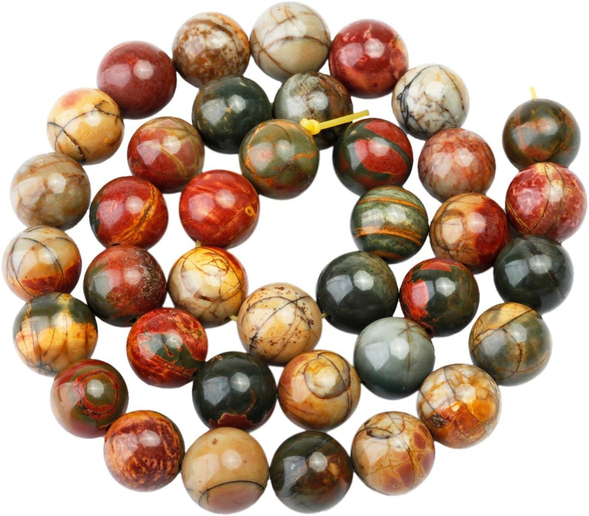 rockcloud 10mm Picasso Jasper Gemstone Round Loose Beads 15 inch for Jewelry Making Findings Accessories
