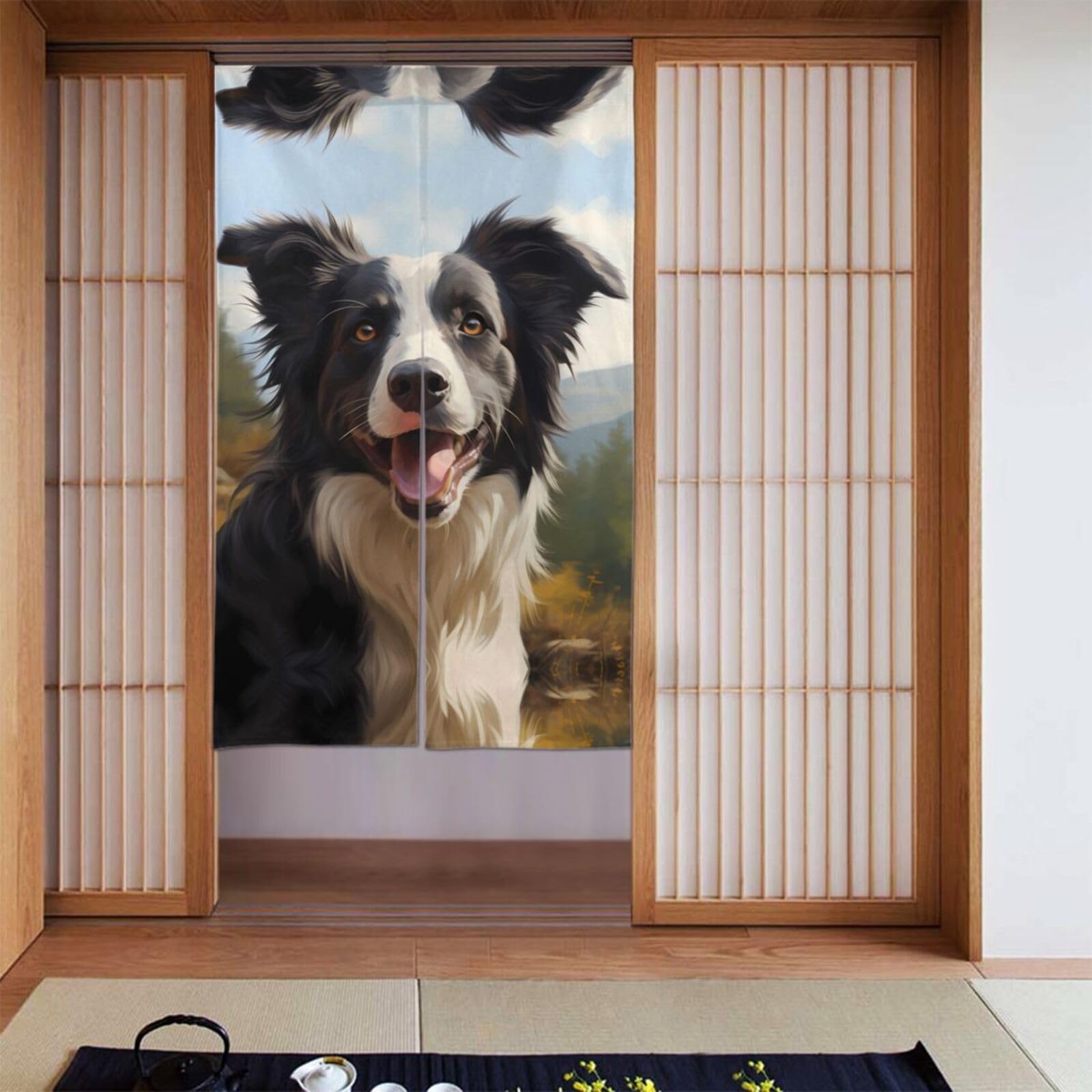 Rideaux occultants border collie 142x86 cm pour chambre de lot de 2