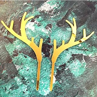 2pcs Christmas Acrylic Cake Toppers Gold Silver Deer Elk Antlers Cake Topper for Xmas Party Handmade