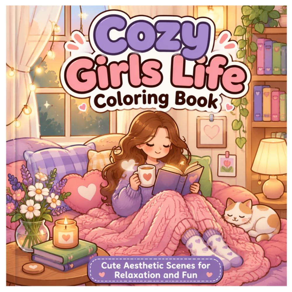 Cozy Girls Life Coloring Book: 51 Cute & Cozy Aesthetic Scenes for Relaxation, Self-Care & Stress Relief