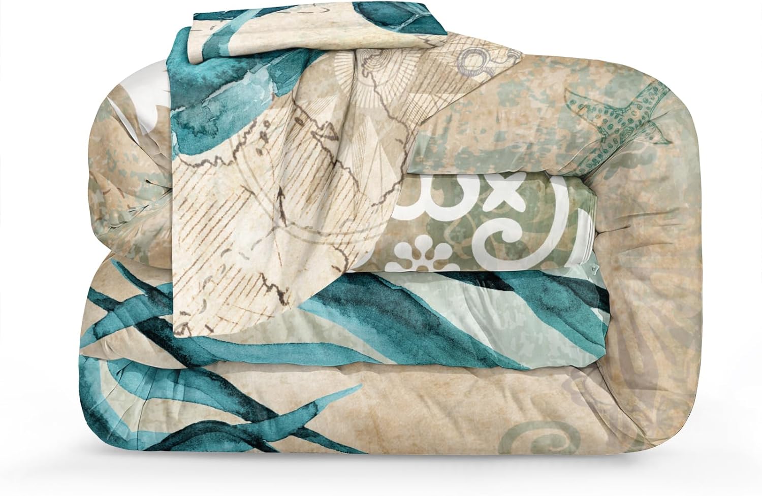 Turtle Comforter Set King Size Ocean Comforter Bedding Set Teal Turtle Mediterranean Style Ocean Themed Comforter for Boys Girls 4PCs with 1 Cushion Cover (King, Turtle)