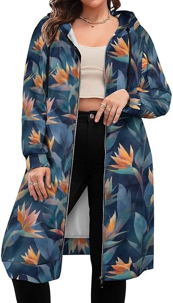 Womens Zip Up Hoodies Floral Printed Lightweight Hooded Sweatshirt Oversized Jacket With Pockets