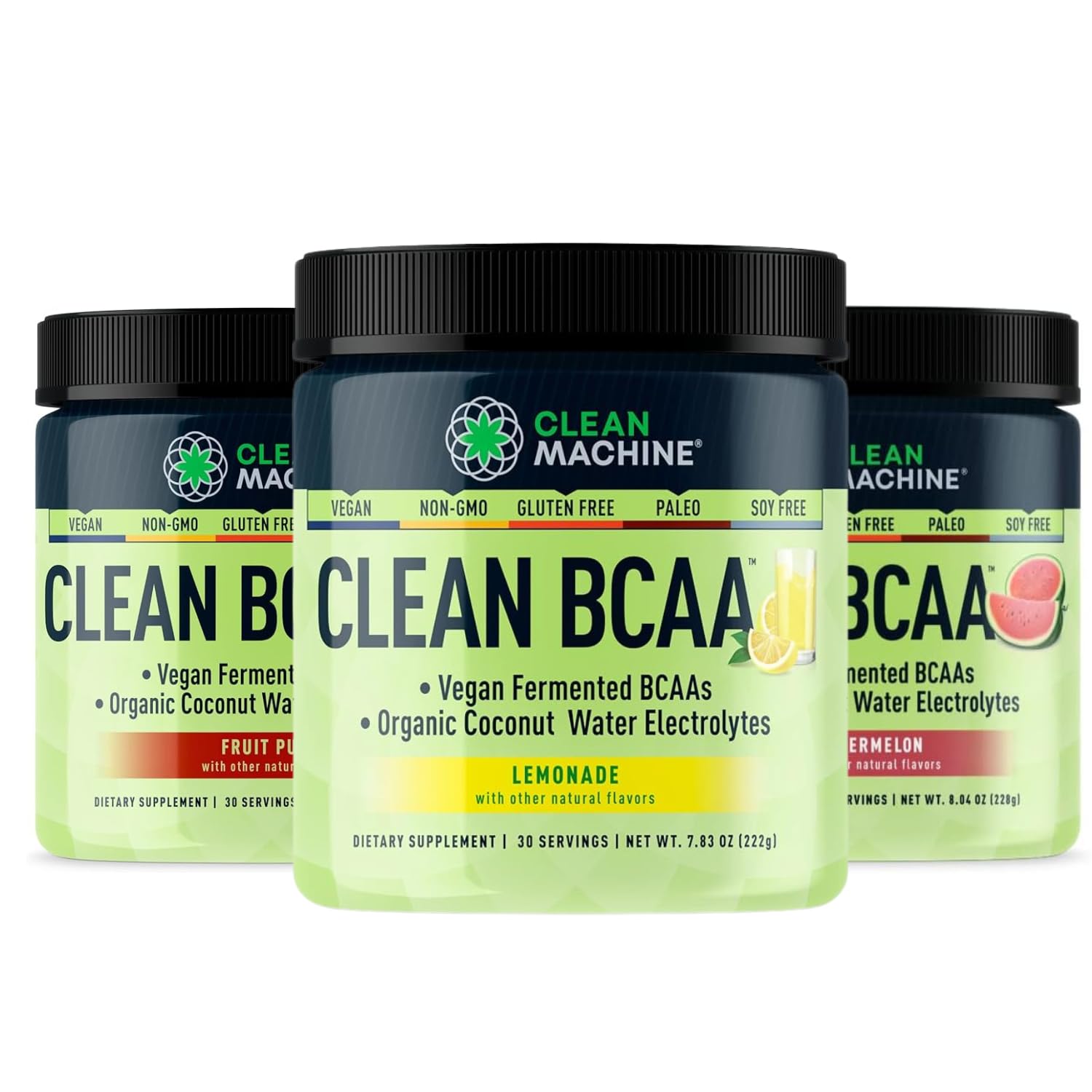 Clean BCAA - 2:1:1 Food Sourced BCAAs Powder & Coconut Water Electrolytes Recovery & Amino Energy Supplement - Award Winning Vegan Amino Acid Supplement - 90 Servings (3 pack, variety)
