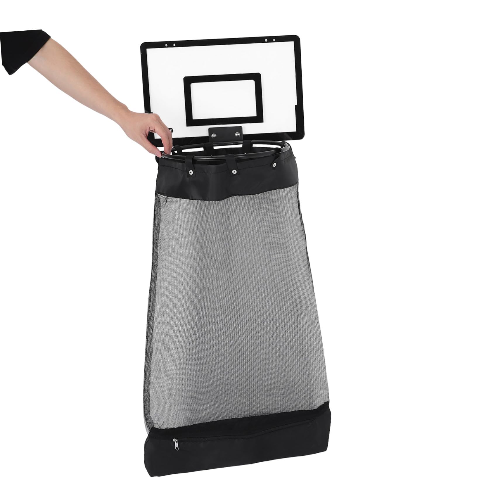 ABOOFAN Hängender Wäschekorb mit Basketballkorb Schwarzer Kunststoffnetzstoff Reißverschluss Universelle Haken Platzsparend für Badezimmer und Schlafsäle