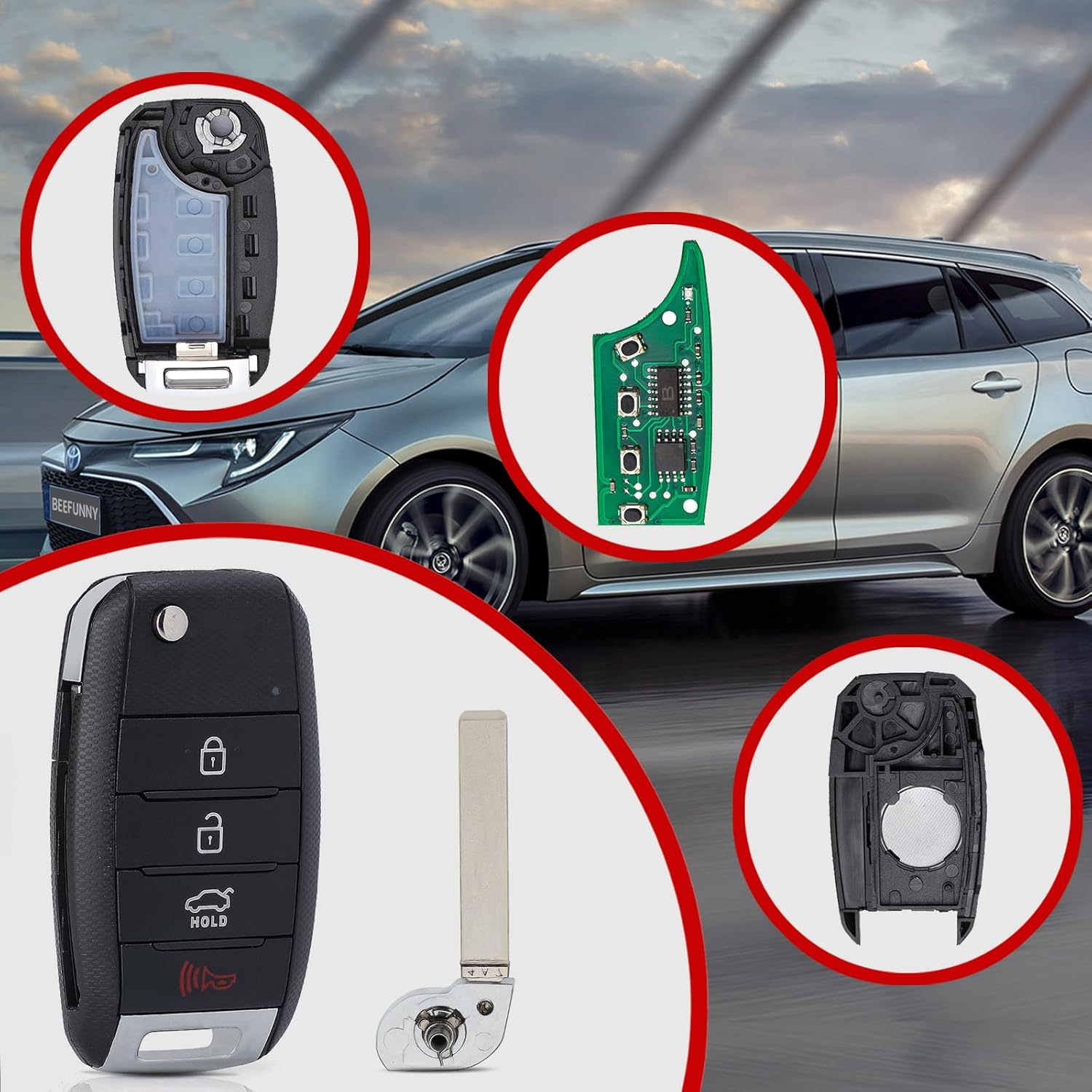 Beefunny Flip Key Fob Replacement for Kia Optima 2016 2017 2018 2019 2020 Remote Car Key 433MHz FCC ID:SY5JFRGE04 P/N:95430-D4010 (1)