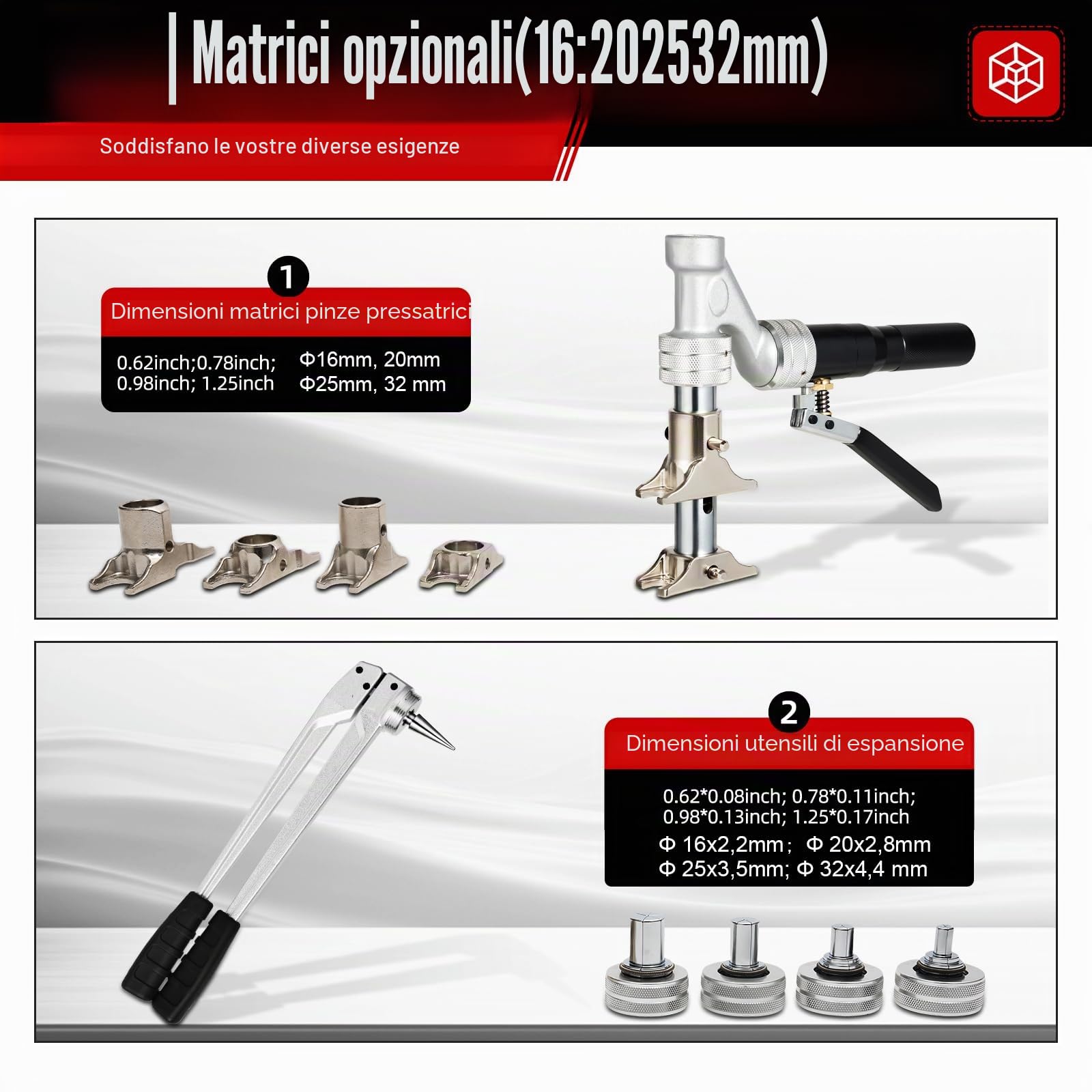 Pinza a Spinta 16-32 mm per Ritaglio e Pressione - Pressa per Allungamento Tubo Idraulica in Rame per REHAU HIS 311