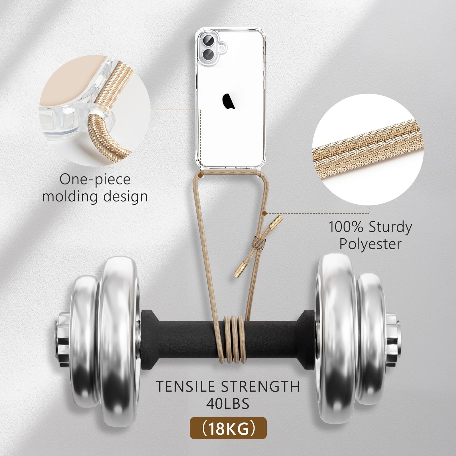 DiDaDi Cover iPhone 16 Plus Trasparente con Cordino, Custodia con Regolabile Collana, Coque iphone 16 Plus Avec Cordon, Antiurto Trasparente Custodia con Laccio Case con Laccio Tracolla, Oro