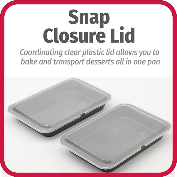 GoodCook Set of 2 Nonstick Steel 13 x 9 Cake Baking Pans with Covers, Gray