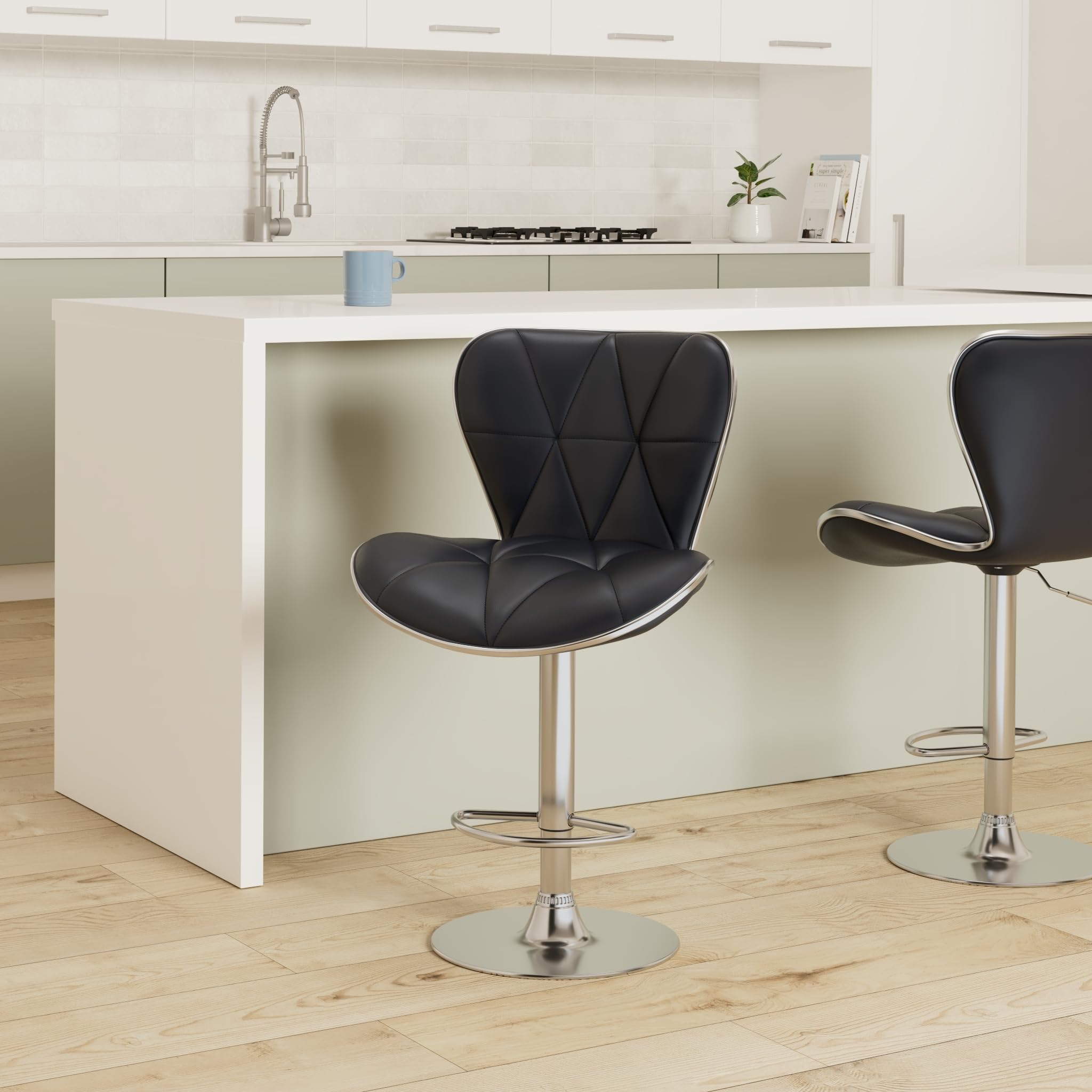 Leader Shell Back Bar Stools Set of 2, Adjustable Bar Stool with Back, Swivel Barstools (Black) Leader Shell Back Bar Stools Set of 2, Adjustable Bar Stool with