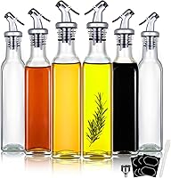 YEBODA 6-Pack 8oz Clear Glass Olive Oil & Vinegar Dispenser Bottles with Leak-Proof Pourers, Funnel & Labels - Kitchen Cruet Set
