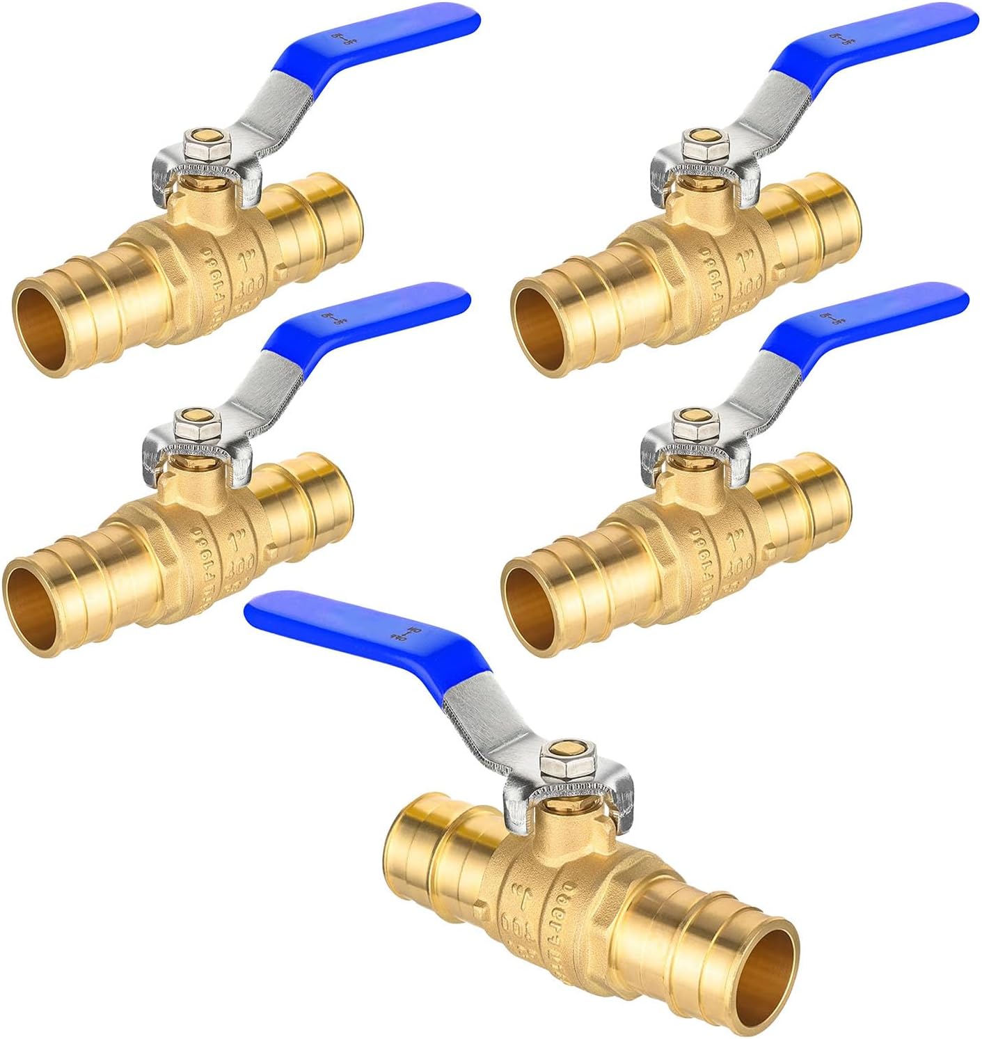 HeSun 5 PCs PEX A Expansion Ball Valve, 1-Inch Brass Shut Off Valve for Hot and Cold Water, Fit PEX-A Expansion Pipe, ASTM F1960, Blue