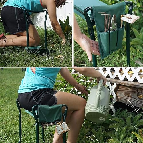 Miniatura 6 de DSISI Asiento plegable multifuncional para jardín, taburete de jardín portátil con mango de espuma de 23.4 × 10.5 × 19.1 pulgadas Banco de jardín