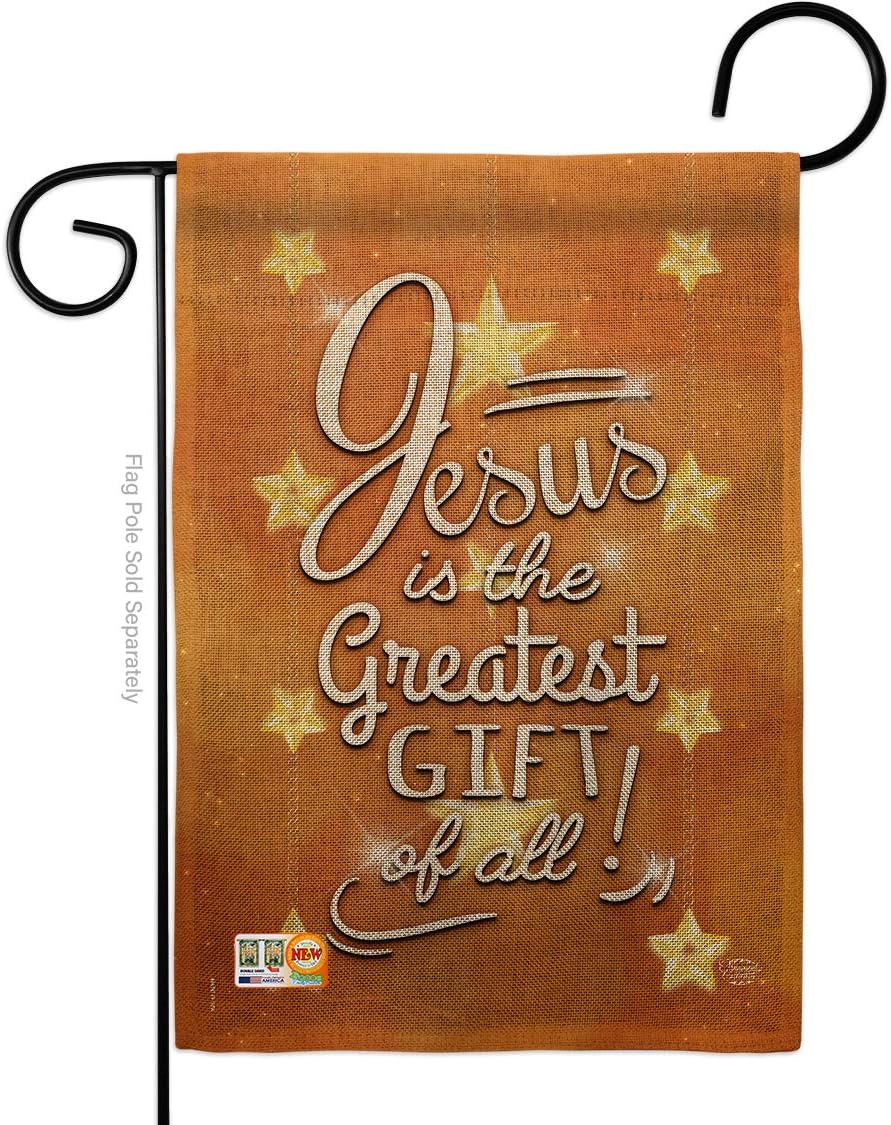 Jesus is the Greatest Gift Burlap Garden Flag Wintertime Nativity Three King Religious Holy Family Season Christian Small Decorative Yard House Banner Double-Sided Made In USA 13 X 18.5