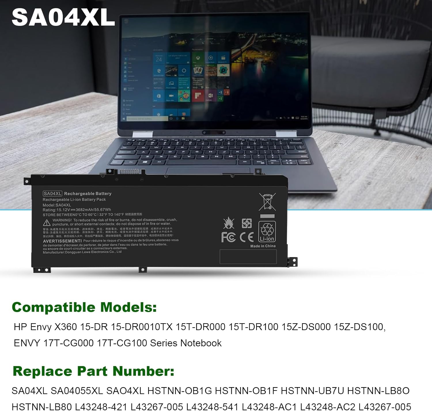 Futurebatt SA04XL SA04055XL L43267-005 Battery Replacement for HP Envy X360 15 15T 15M-DR 15M 15 15Z-DS 17 17T 17M-CG Series HSTNN-OB1G HSTNN-OB1F SAO4XL