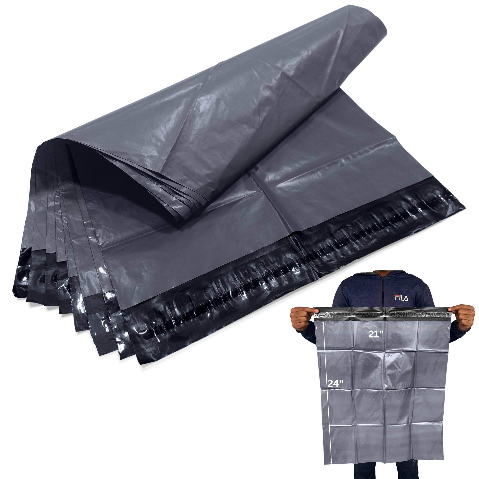 JeeJaan® 250 Pcs Grey Mailing Bags 21x24 in Grey Packing Bags 533 x 610 mm Large Poly Plastic Postage Mailers - Envelope Courier Shipping Mailers Waterproof and Tear-Proof Postal Courier Bags