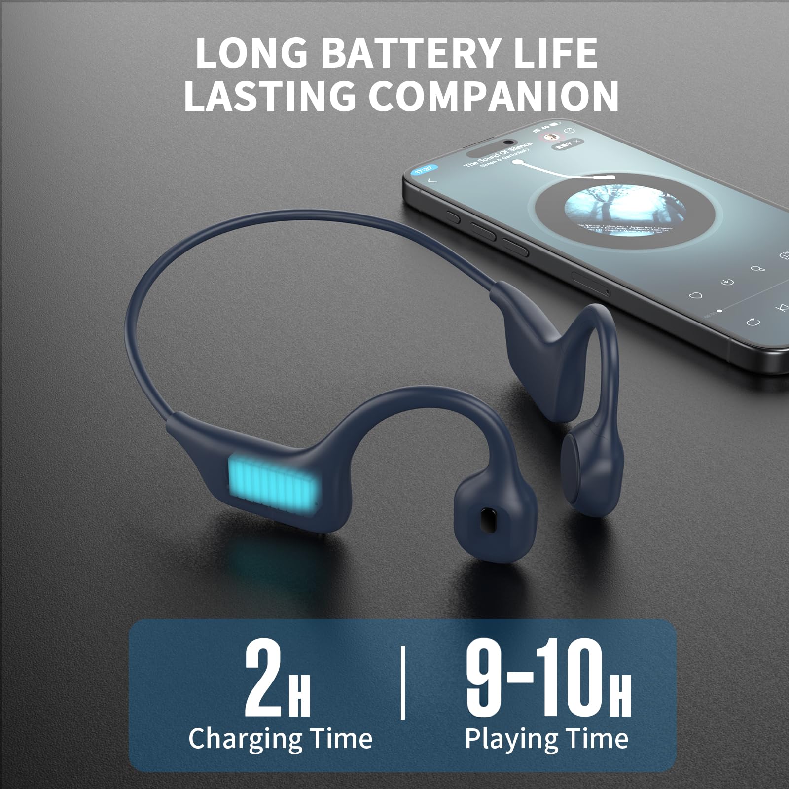 Cuffie a conduzione ossea, 2026, cuffie a orecchio aperto, auricolari wireless Bluetooth 6.0 con microfono, cuffie sportive IPX6 per corsa, ciclismo, allenamento (blu)