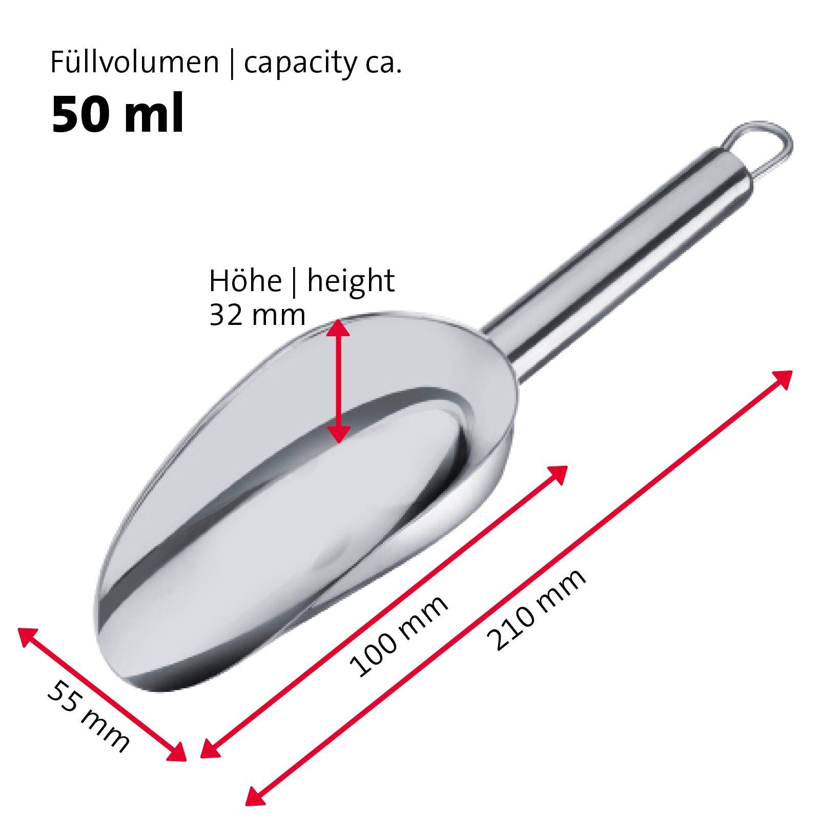 Westmark Paletta per pesare/riempire, Capacità: 50 ml (ca. 75 g di farina), Acciaio inox, Halia, Argento, 91022270