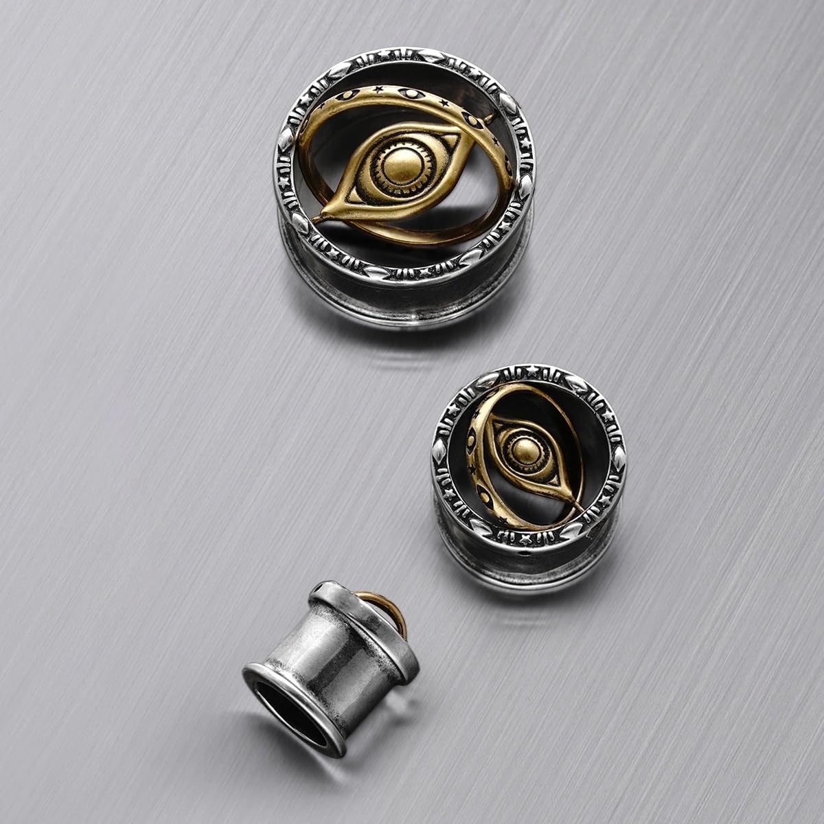 PUNKYOUTH Celestial Eye Double Flare Ear Tunnels – Astrological Orbit Plugs with Gothic Symbols, Steampunk Gauge Jewelry for Women Men, 00g–1 inch Stretched Ears
