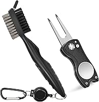 Vista 1 de Mile High Life Cepillo para palos de golf, limpiador de ranuras con cable de extensión retráctil de 2 pies y mosquetón de aluminio, accesorios