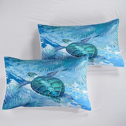 Miniatura 7 de CVHOUSE Juego de sábanas bajeras de tortuga marina, tamaño individual, juego de ropa de cama de tortuga para niños y niñas, 1 sábana encimera y 1