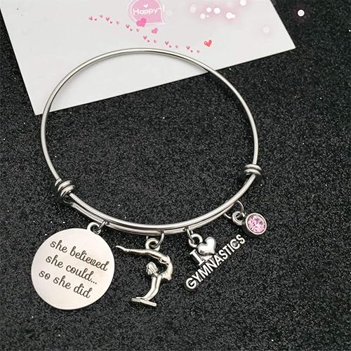 Miniatura 3 de Pulseras con dijes de gimnasia, pulsera deportiva con piedra natal, regalo de cumpleaños para gimnasta, Metal