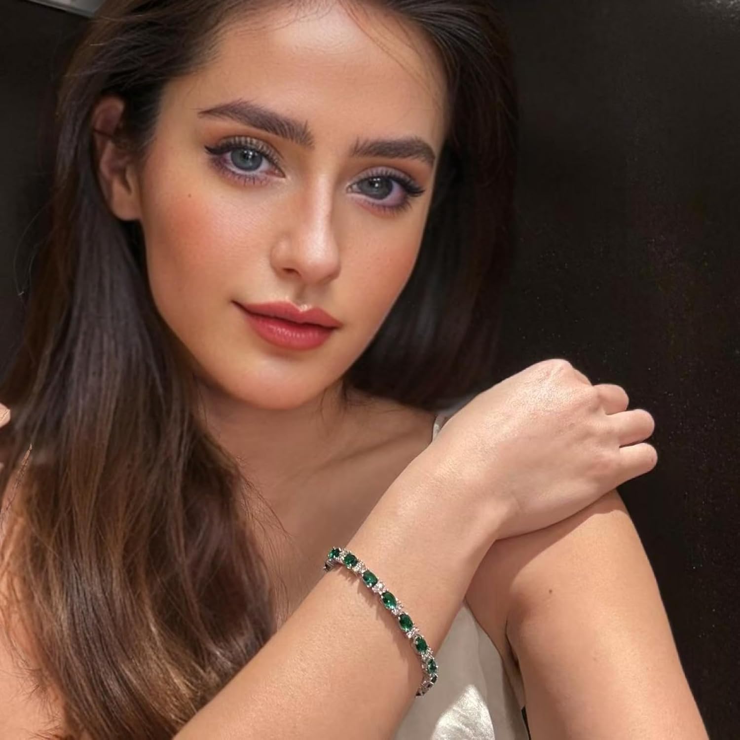 RIZILIA Oval Cut Multi-Color CZ Birthstone 18K White Gold Plated Tennis Bracelet, 7" - Image 4