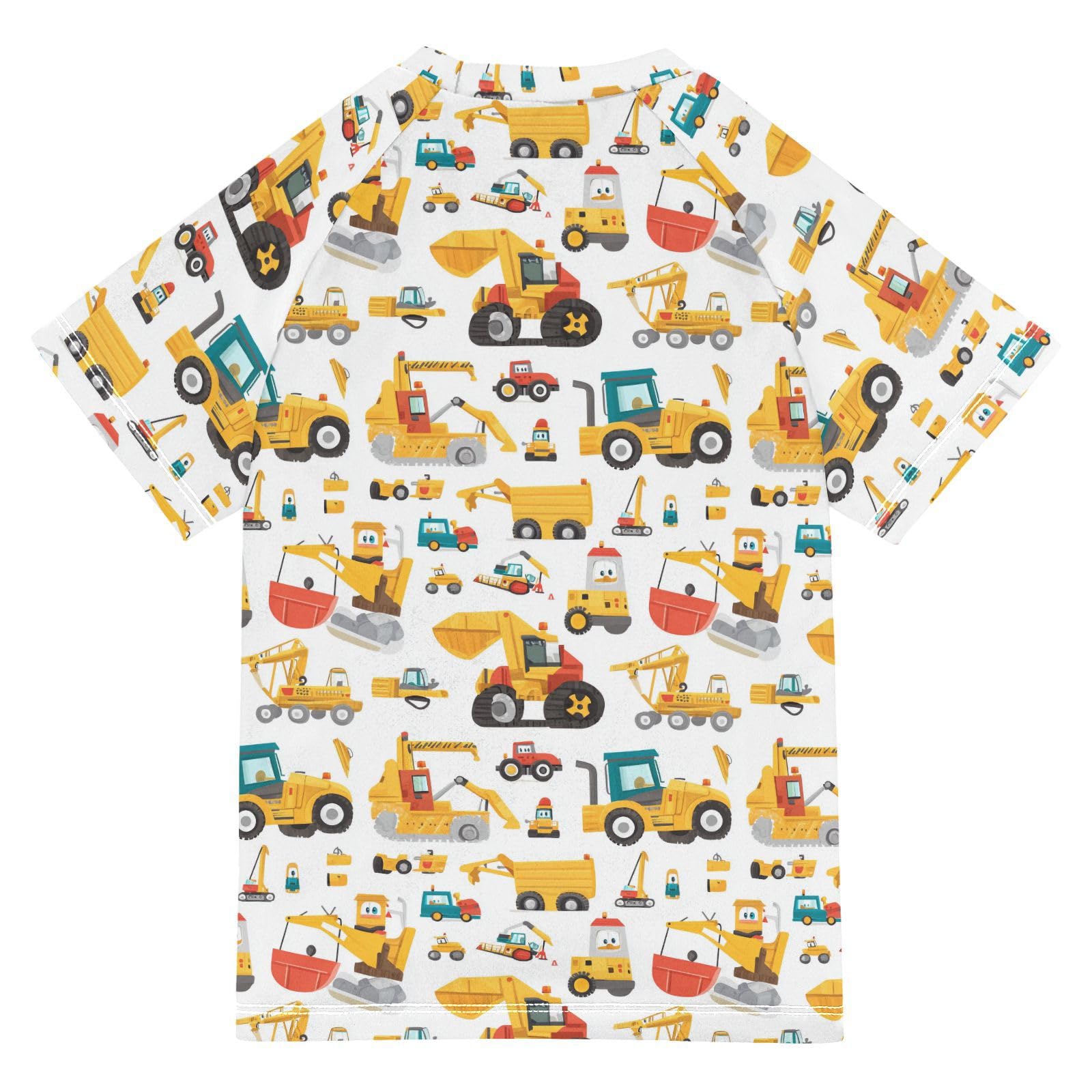 KLL Rash Guard Bathing Suit Girls Short Sleeve Rash Guard Swimsuit 4T Construction Vehicles