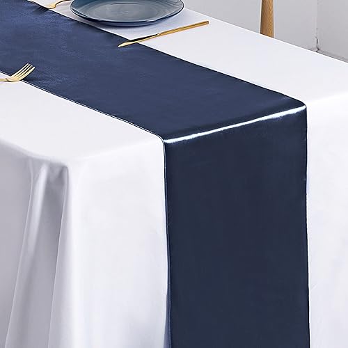 Miniatura 4 de SiinvdaBZX 4 caminos de mesa de satén azul marino de 12 x 108 pulgadas de largo, decoración de camino de mesa de boda de satén suave brillante para