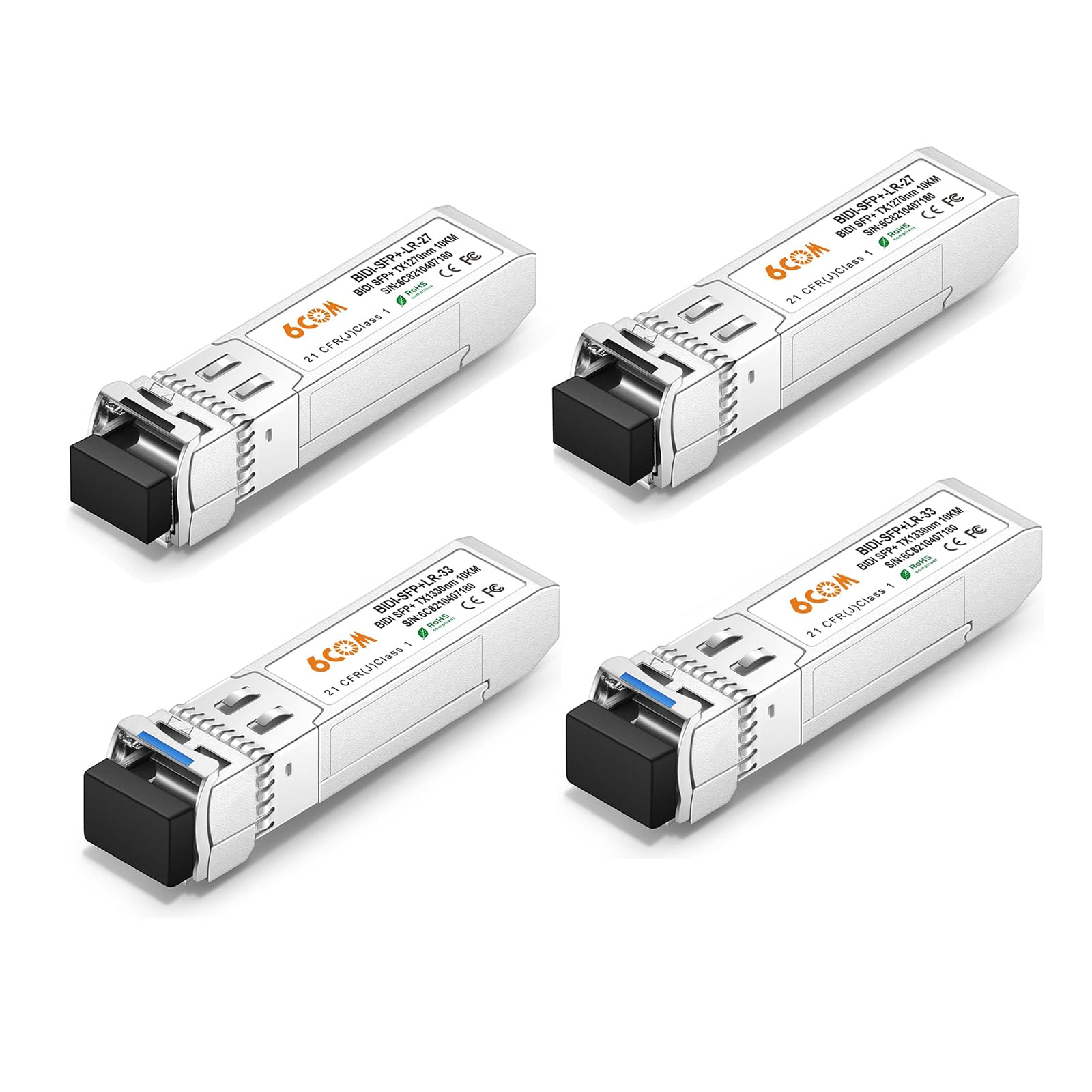 2 paia di ricetrasmettitori Bidi SFP+ 10G, 10GBase-BIDI 1270nm/1330nm SMF, fino a 10 km, compatibili con Cisco, Ubiquiti, D-Link, Supermicro, Netgear e altri interruttori aperti