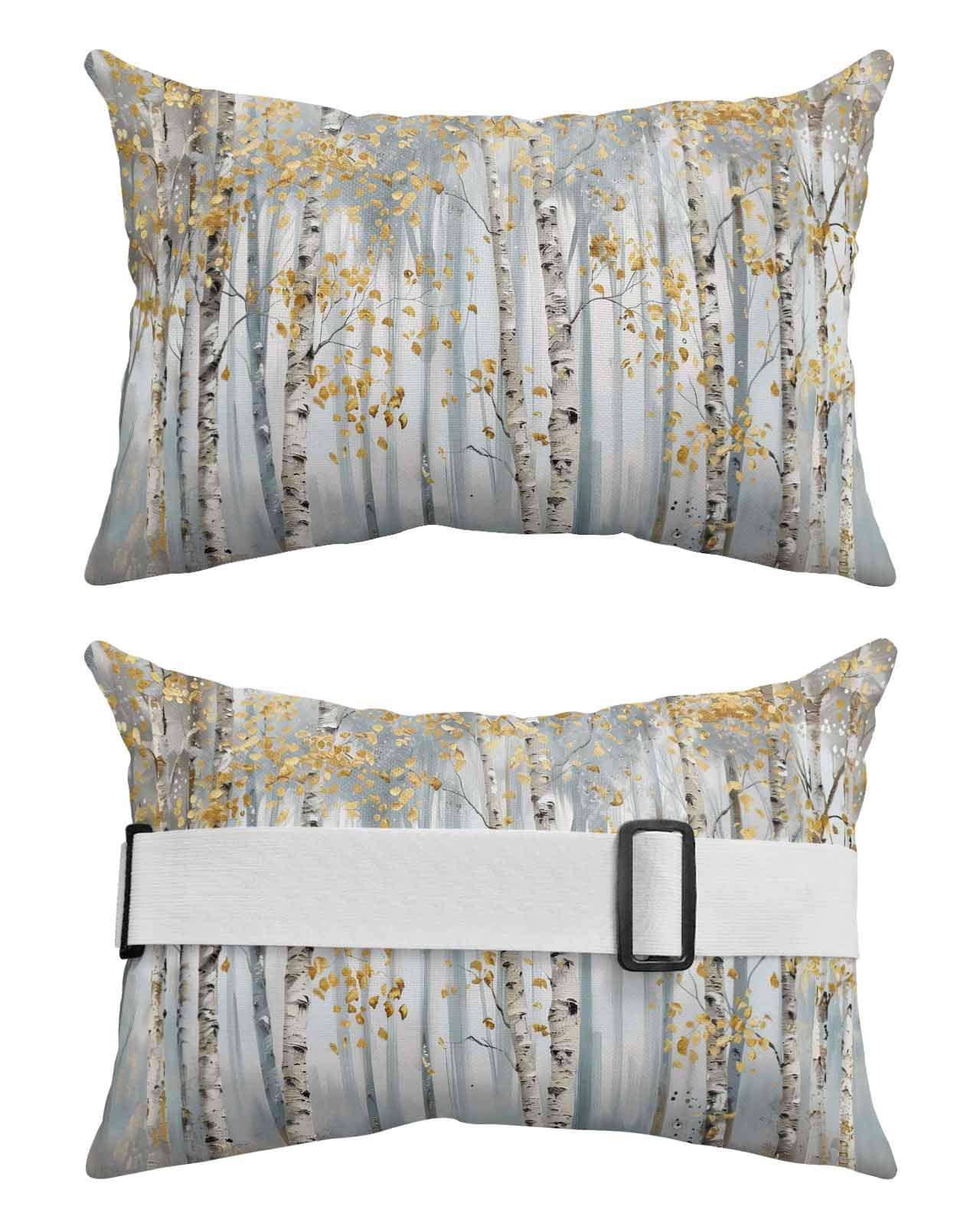 Modern Impressionist Tree Outdoor Beach Pool Chaise Lounge Chair Head Throw Pillow Covers 11x16 with Insert and Adjustable Elastic Stripe Set of 2 Lumbar Pillow Cases,Abstract Oil Painting Yellow Gray