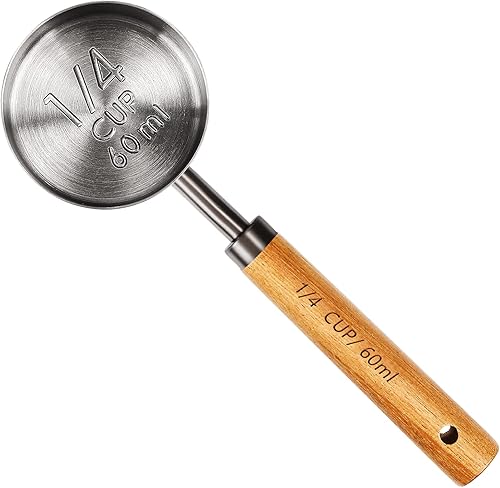 Taza medidora con mango de madera, 14 taza Titanio 60 Ml Acero Inoxidable, Gris Espacio