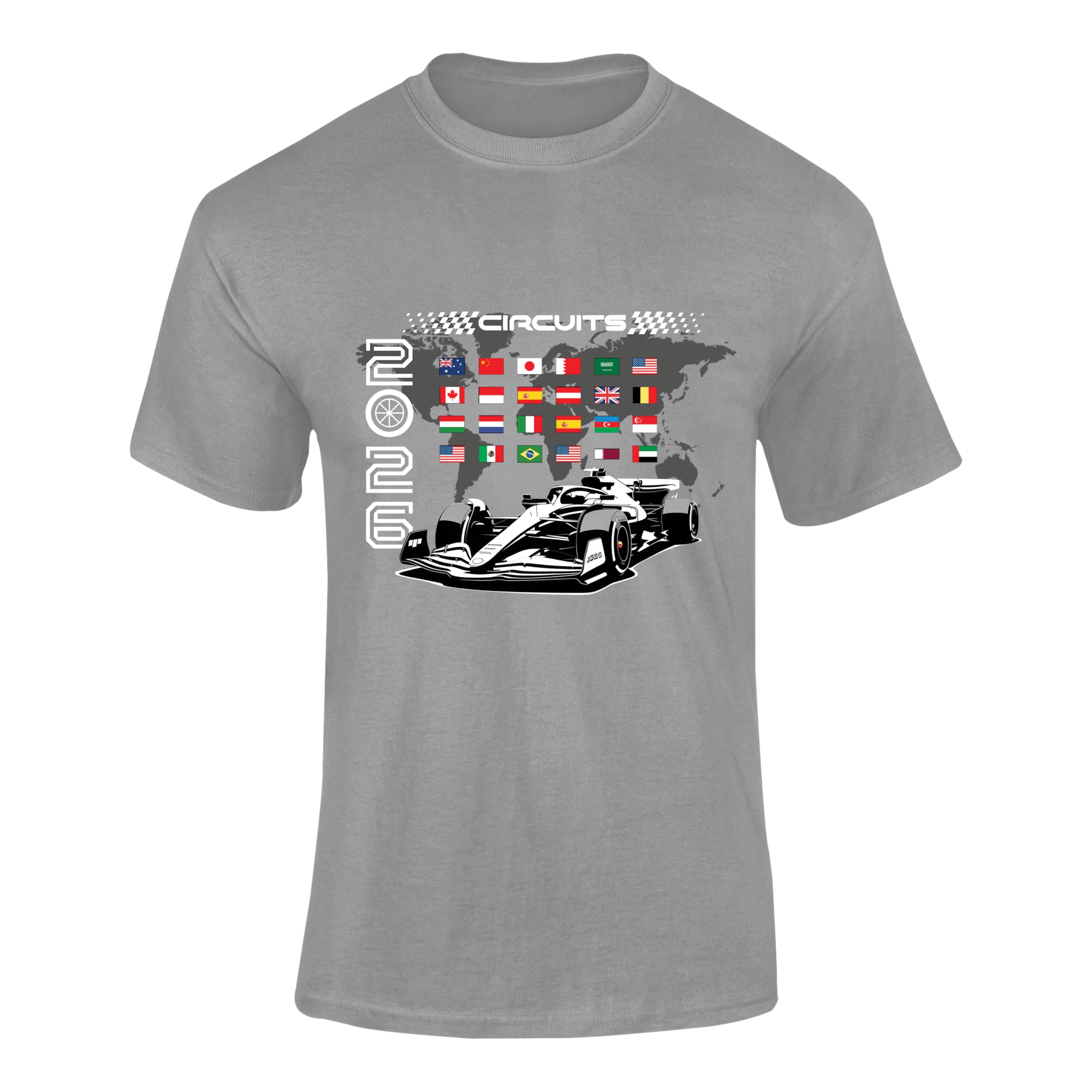 Formula Racing 2026 T Shirt 4 – Grand Prix Circuits Map Tee, Motorsport Fan Shirt, Racing Track Outline T-Shirt for Adults - Grey X-Large