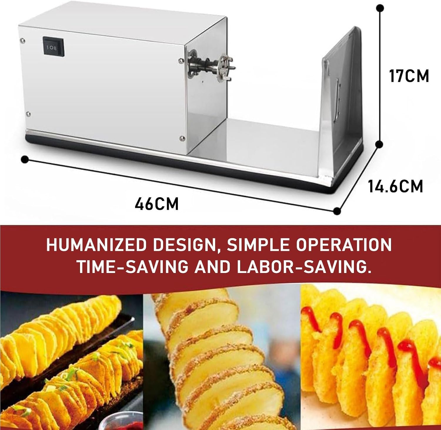 Electric Potato Spiral Slicer, Commercial Potato Tower Machine, Stainless Steel Spiral Potato Cutter, with Switch Control, for Home Commercial Use