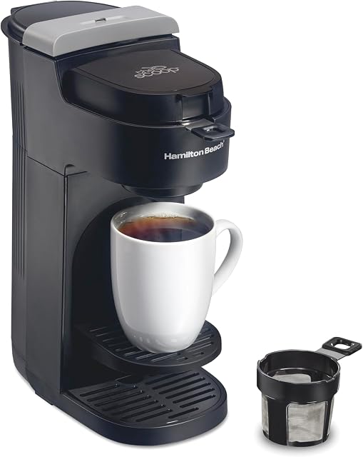 Hamilton Beach The Scoop Single Serve Coffee Maker, No Pods or Paper Filters Needed, Brews 8-14 oz Cups, Reusable Scoop Filter, Auto Shutoff, Black (47620) | 8-14oz. Cups | Brews in Minutes | Intuitive Controls | Black | 47620