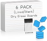Dry Erase Boards Small, 6 Pack Double-Sided Portable Plain Whiteboard Set for Teachers, Office, Work, Lapboard Including 6 Markers, 6 Eraser (9x12'')