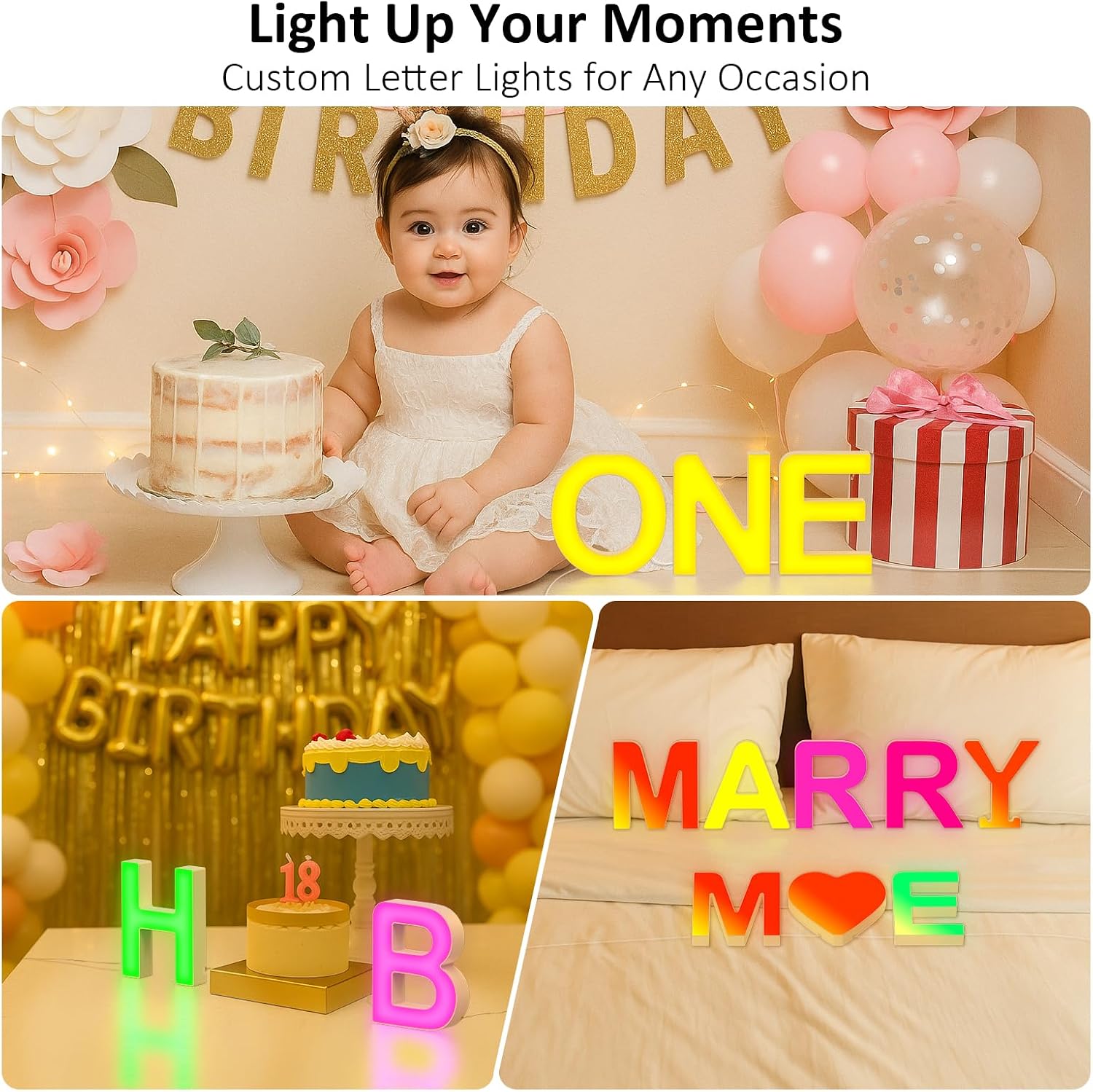 Light Up LED Letter Lights – USB Powered Color Changing Alphabet Sign, APP Controlled Night Light for Bedroom, Party, Birthday, Christmas & Valentine Decorations,L