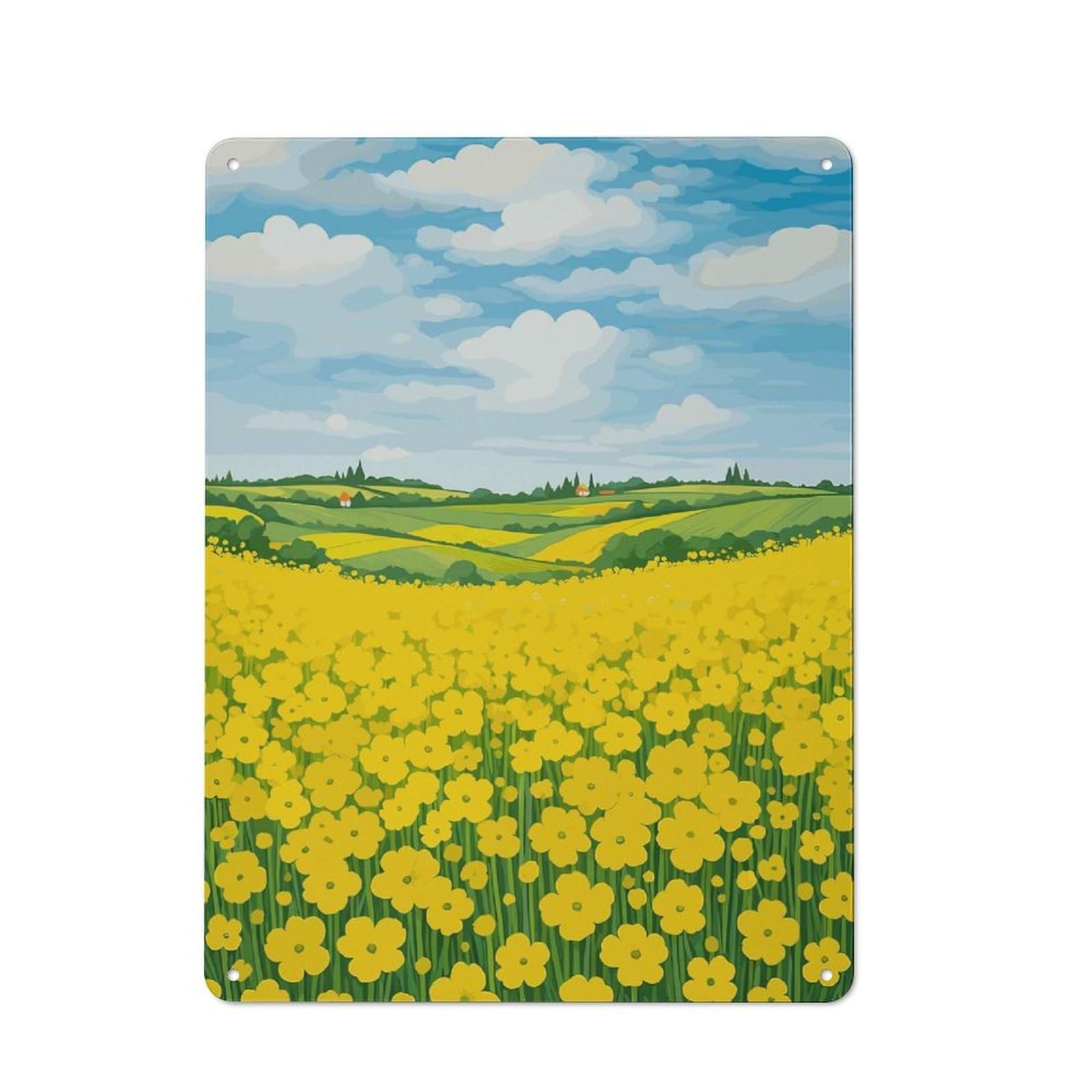 Junmoney Yellow Flower Field Landscape Illustration Vintage Metal Sign 40X30cm, Bistro Style Shop Wall Decor For Cafe, Bistro, Bakery Or Restaurant