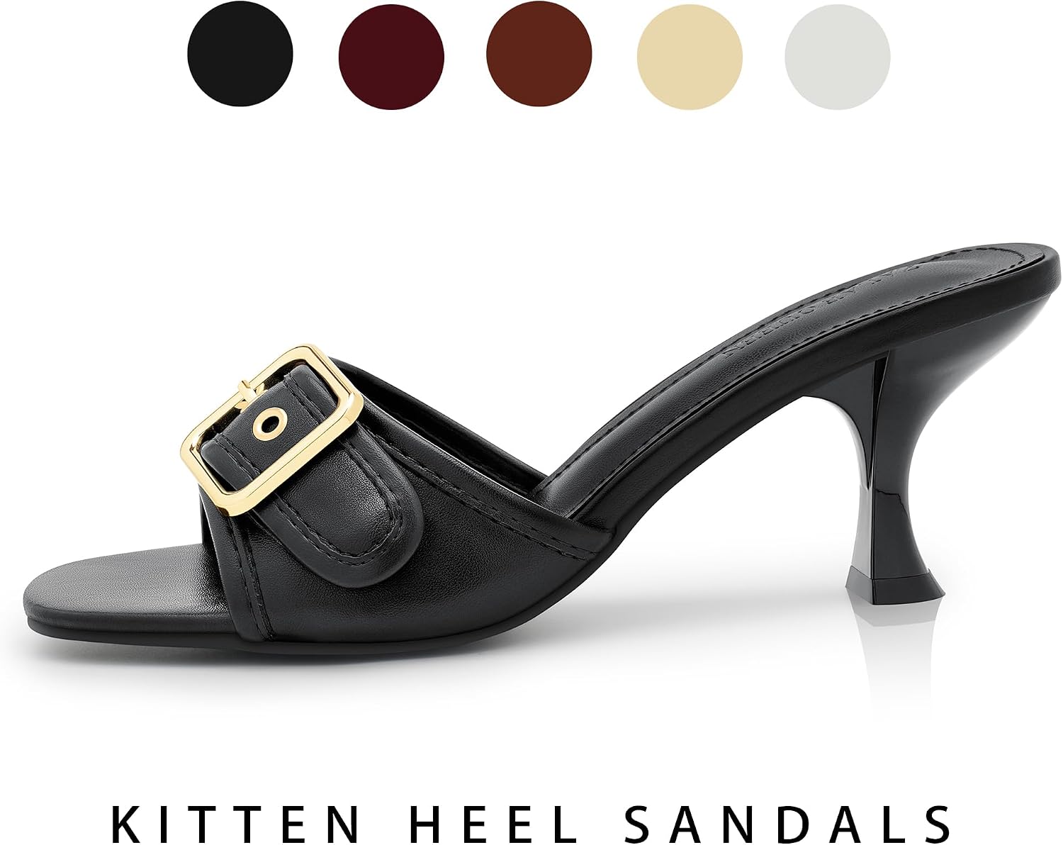 Women's Kitten Heels Sandals Square Open Toe Heeled, Low Heels Slip On Buckle Mule Sandals Womens for Summer Party Office Work