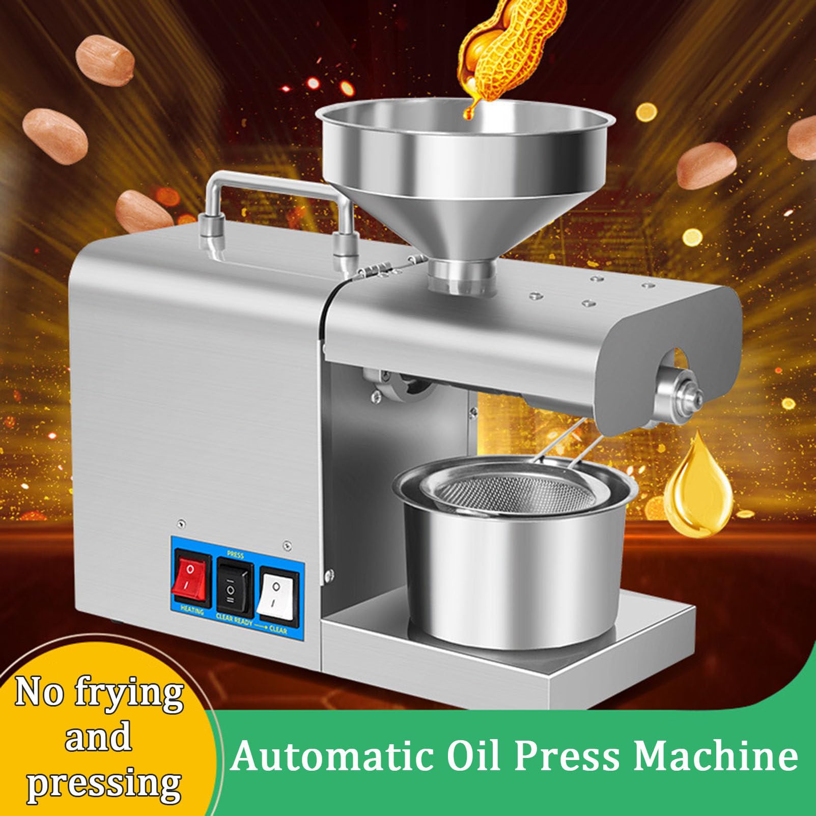 Pressa per Olio da 820 W Pannello per Olio in Acciaio Inossidabile per Arachidi Sesamo Semi di Lino Noce Girasole Pressatura Disponibile Alta resa in Olio