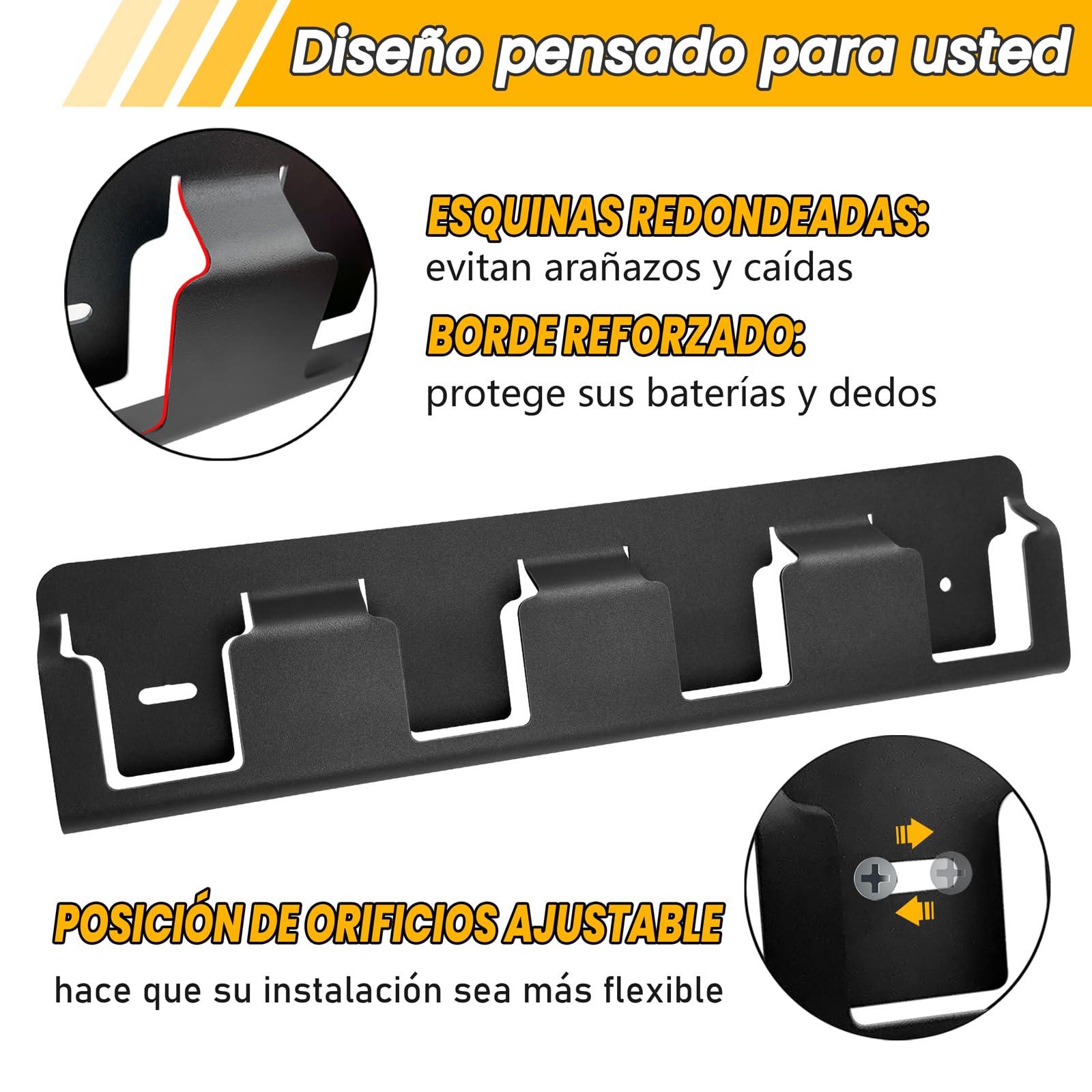 Soporte de Pared para 4 Bateras compatible con Dewalt 18V/20V, Soporte para Bateras de Acero para Bateras de Herramientas, Montaje en Paneles Perforados y Paredes
