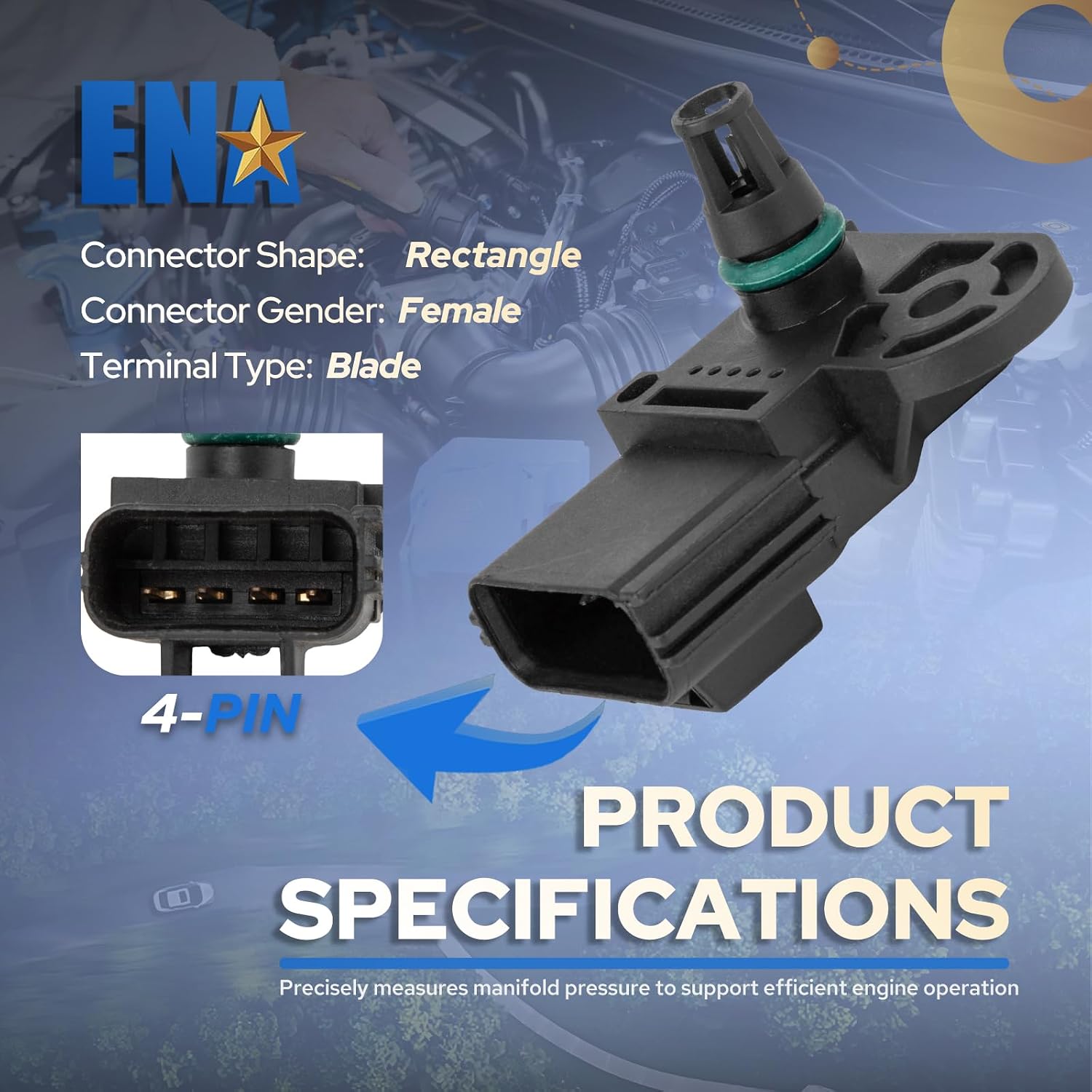 ENA Manifold Absolute Pressure Sensor Compatible with 2019 2020 2021 2022 2023 Ford Lincoln Mazda Mercury Focus Escape Fusion Ranger CMax MKZ MX5 Miata 3 6 CX7 5 Mariner Replacement for AS199 AS343