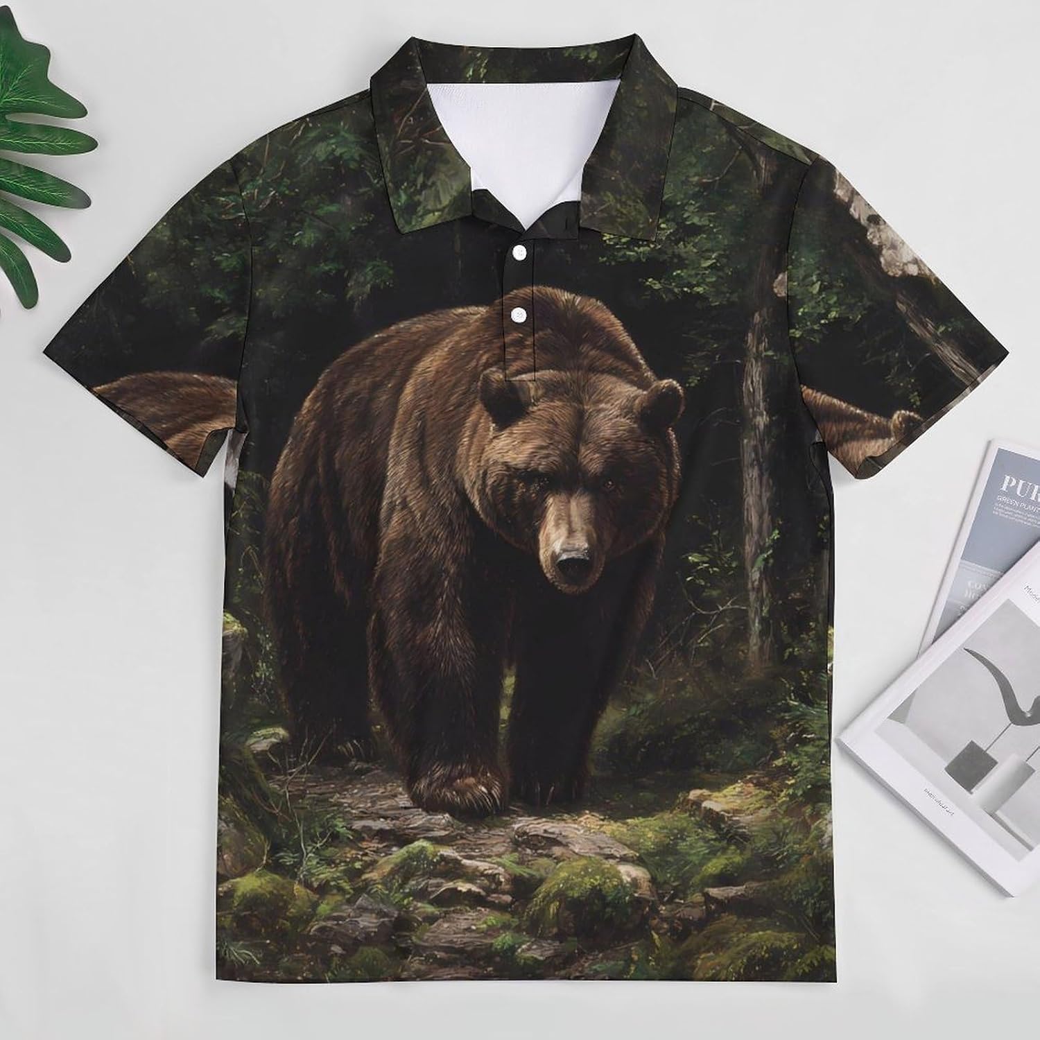 Bear Walking Out of Forests Men's Polo Golf Shirts Collared T-Shirt | short sleeve,three button,quick dry,machine washable,summer tee top