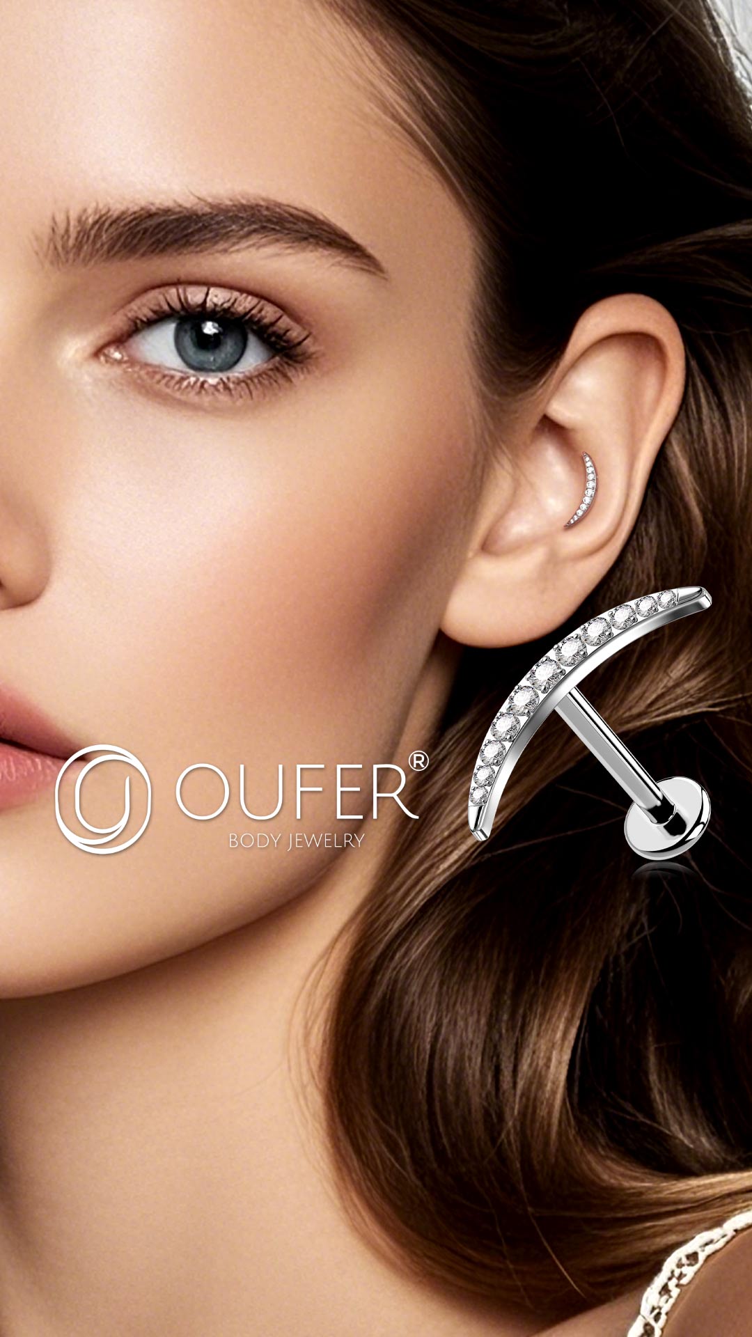 Piercing Hélix Titane G23 - Boucle Plate 8 Mm - Zirconium Clair - Hypoallergénique - Pour Femmes Et Filles - 6