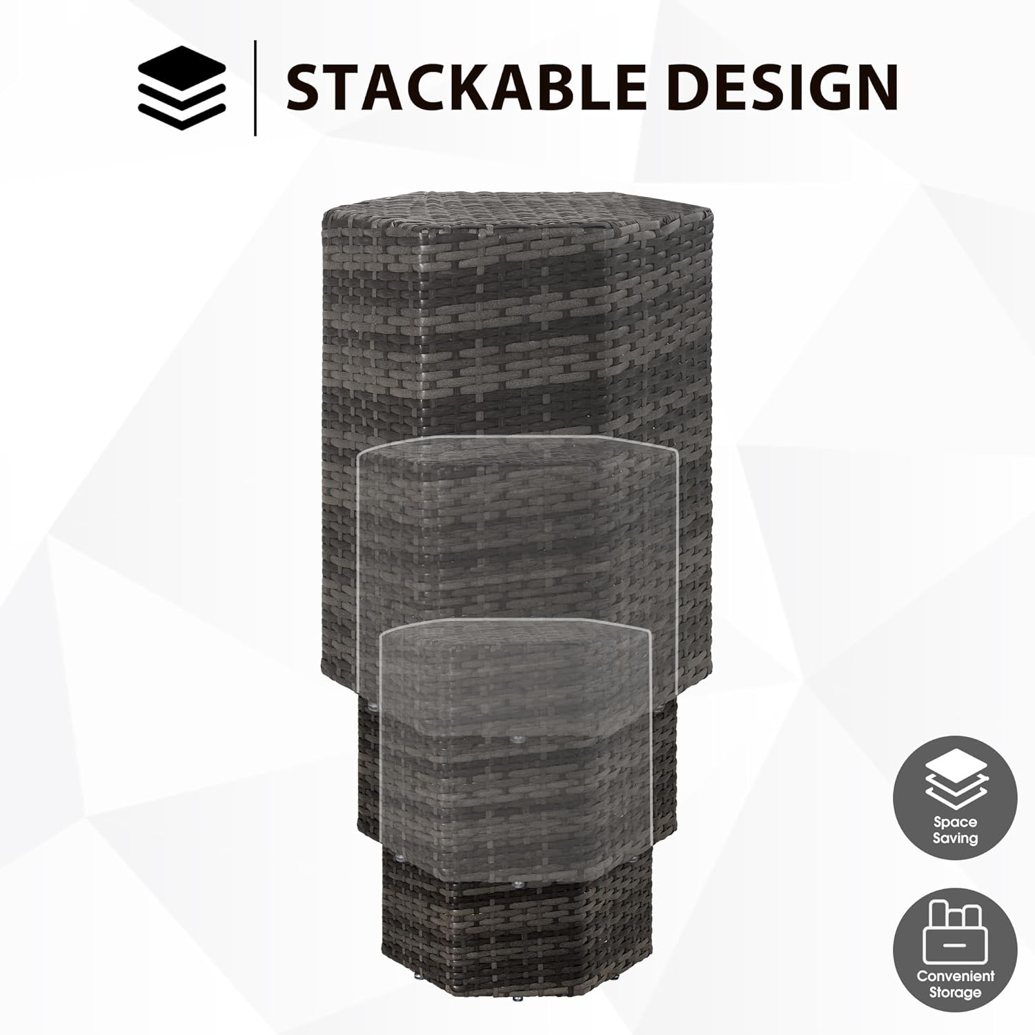 Sundale Outdoor Wicker Side Table Set of 3, Nesting Rattan Coffee End Tables for Small Spaces, Weatherproof Patio Furniture, Lightweight Indoor/Outdoor Use, Dark Grey