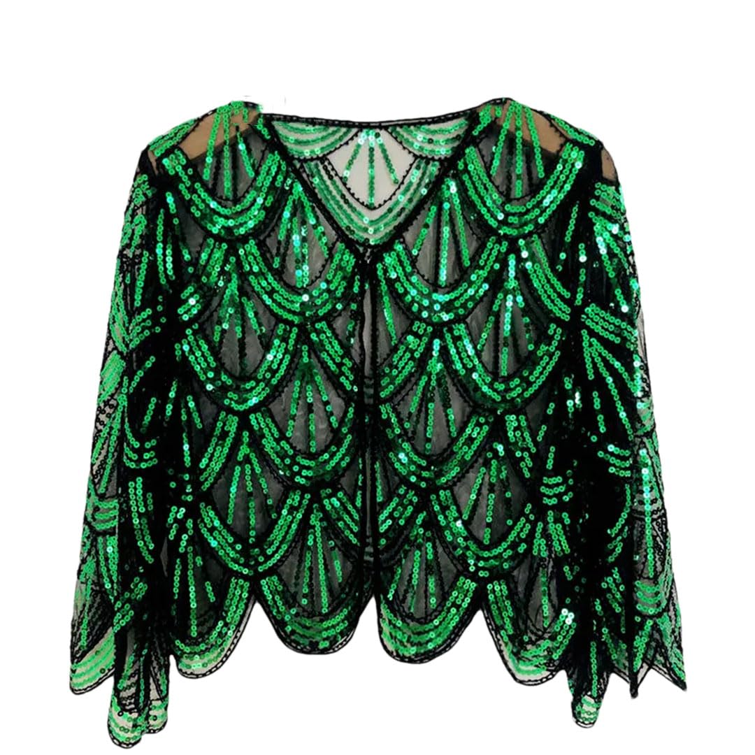 Robe de soirée trop simple ? Sublimez-la avec ce châle vintage 1920 vert de mariage